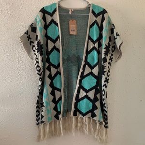 Red Camel Aztec Kimono w/ Fringe NWT